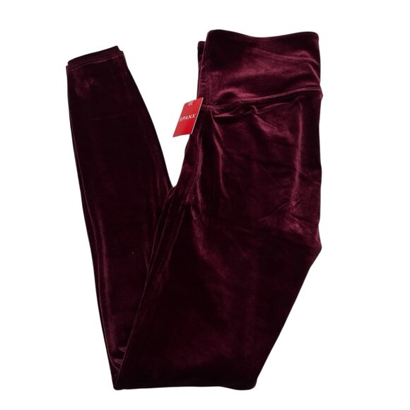 Spanx Leggings Womens L Rich Burgundy Velvet Pull On Holiday Christmas Event - Picture 1 of 13